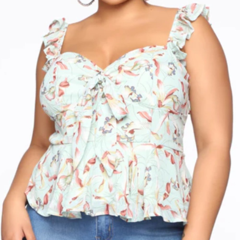 FASHION NOVA Got Time To Grow Top, Blue, Women's Size 1X